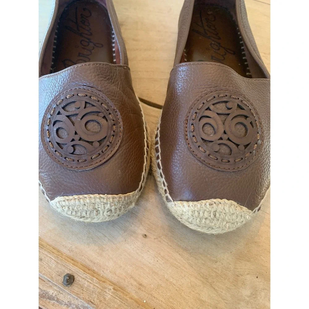 Brighton Groove Brown Pebbled Leather Espadrille Flats Medallion Womens 7‎